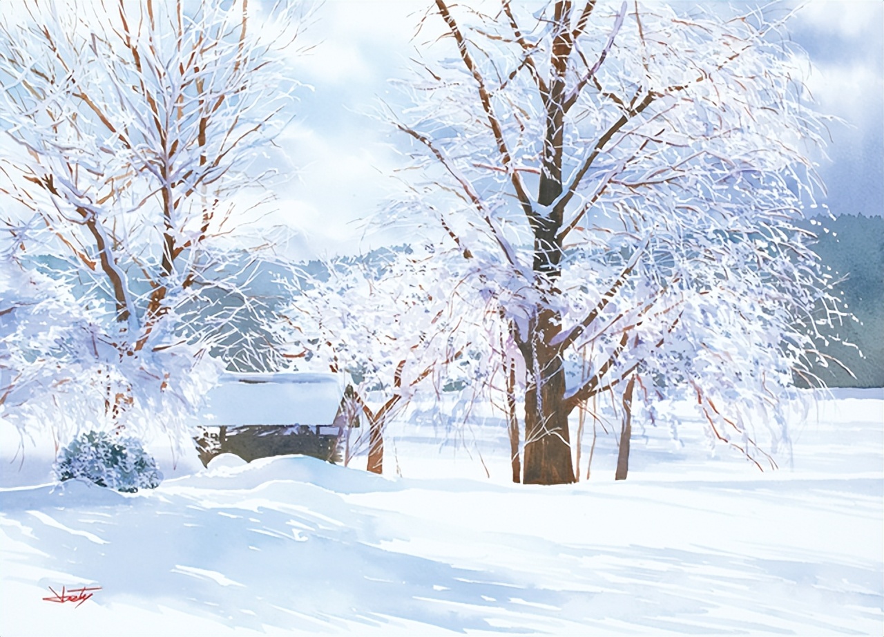 这组水彩风景清新而明亮,充满仙气的水彩世界