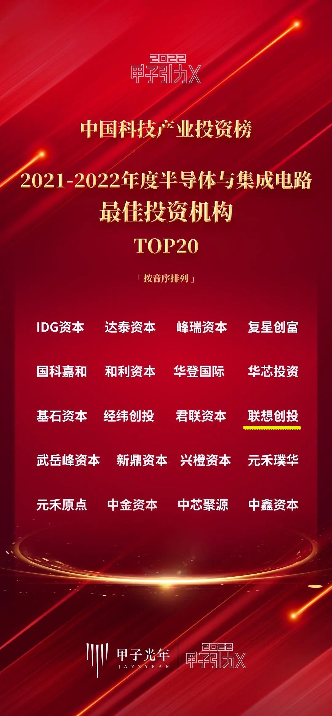 最佳CVC、产业投资机构，联想创投获创业邦、甲子光年多项大奖