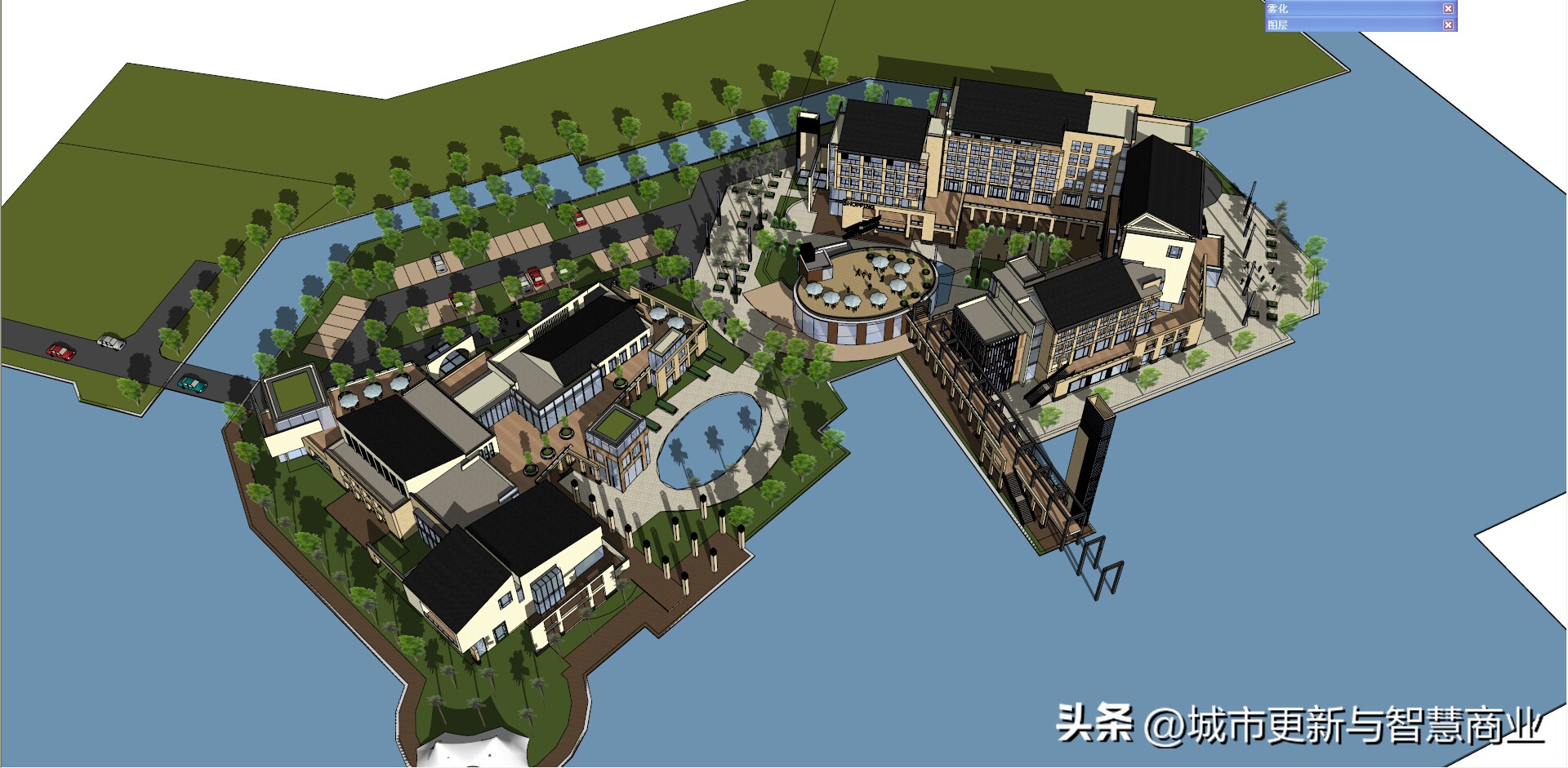 滨水公园su模型图片,苏州商业街su模型