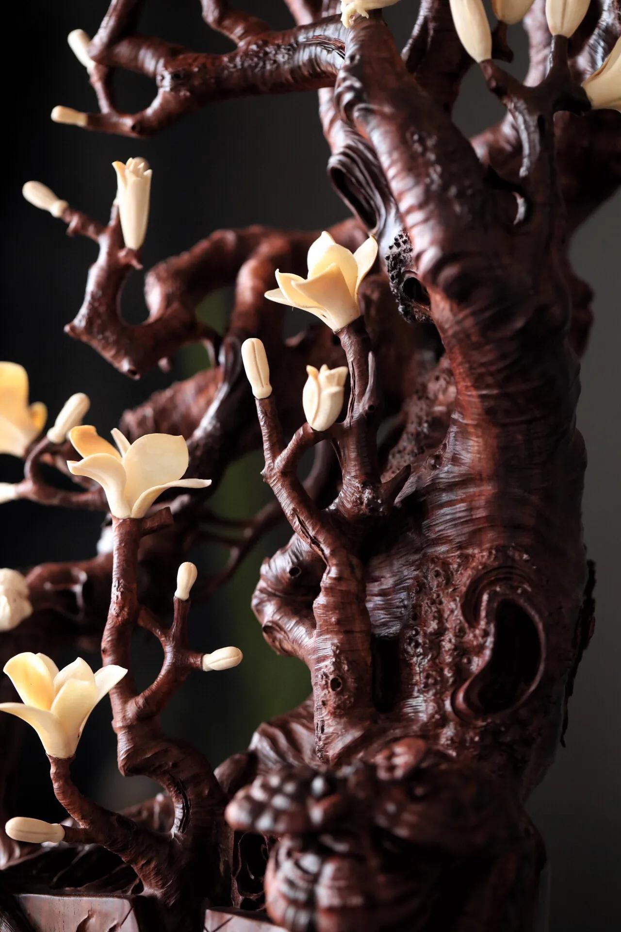 印度产小叶紫檀大象摆件,小叶紫檀镶嵌猛犸是怎么做到的