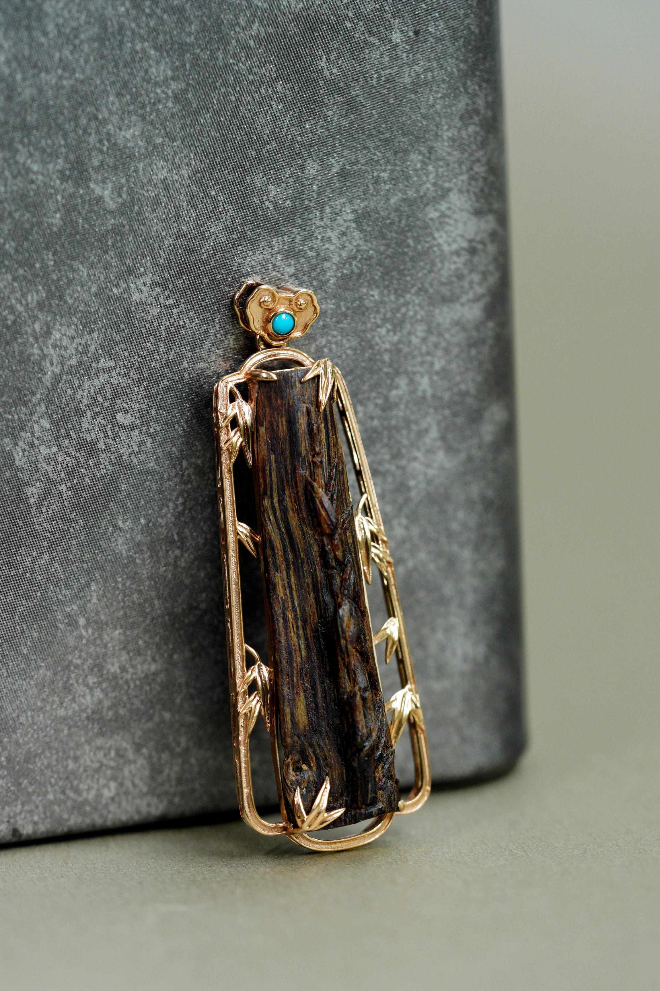 越南芽庄奇楠心经沉水沉香吊坠,竹报平安节节高木吊坠