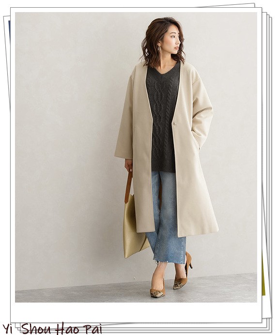 无领大衣薄款穿搭,无领冬季大衣搭配连帽衫