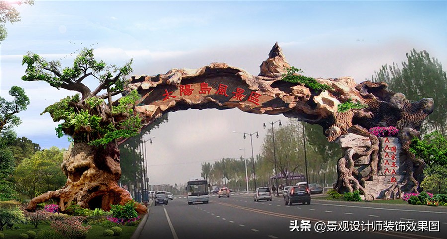 文化景区大门创意简单设计,小区景观大门口设计效果图