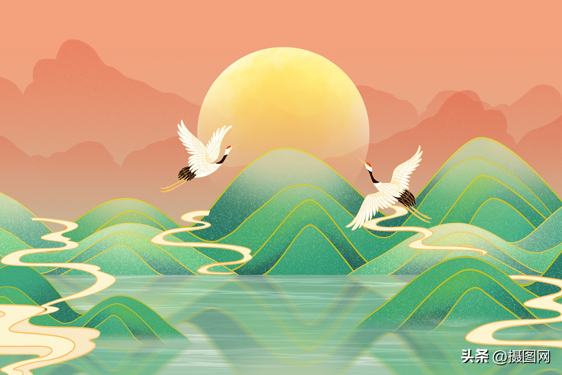 国潮插画山水风,牛年国潮插画2021新年国潮海报