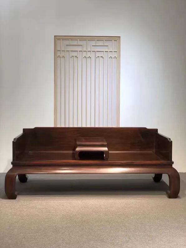 大红酸枝三弯腿罗汉床,广西大红酸枝交趾黄檀曲尺罗汉床