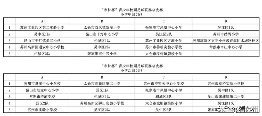 苏州“市长杯”青少年校园足球联赛分组抽签结果揭晓