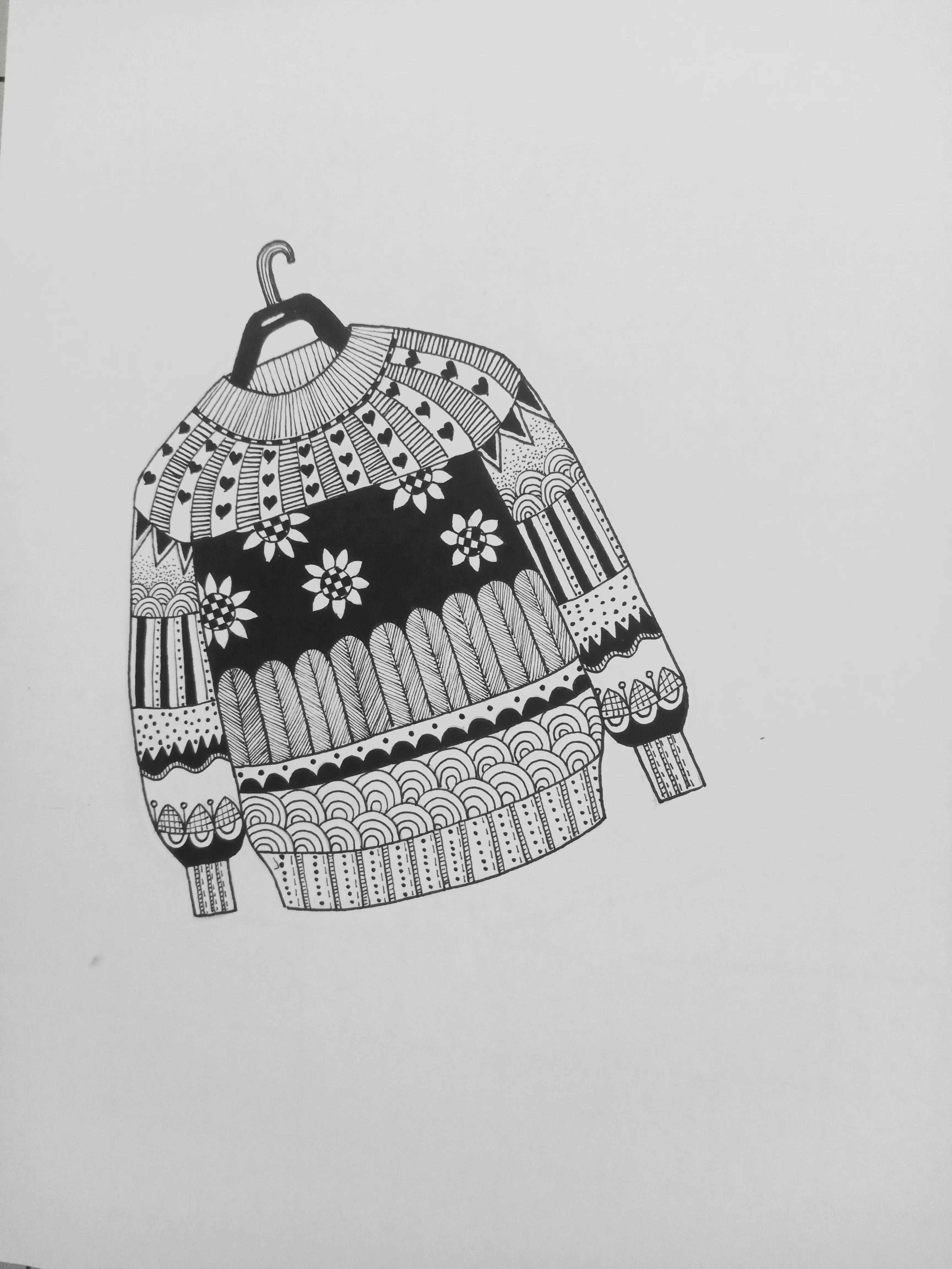 画毛衣线描画,女生红色毛衣线稿绘画教程