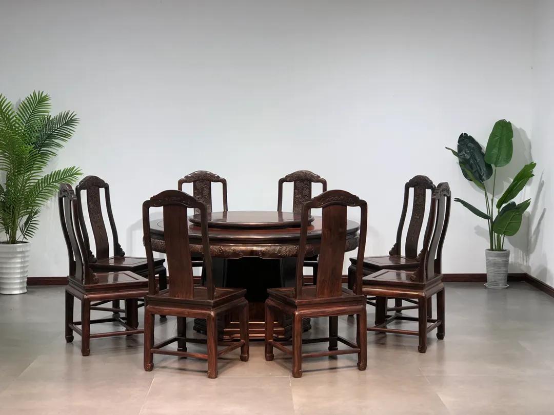 大红酸枝圆餐桌七件套,大红酸枝圆餐桌价格