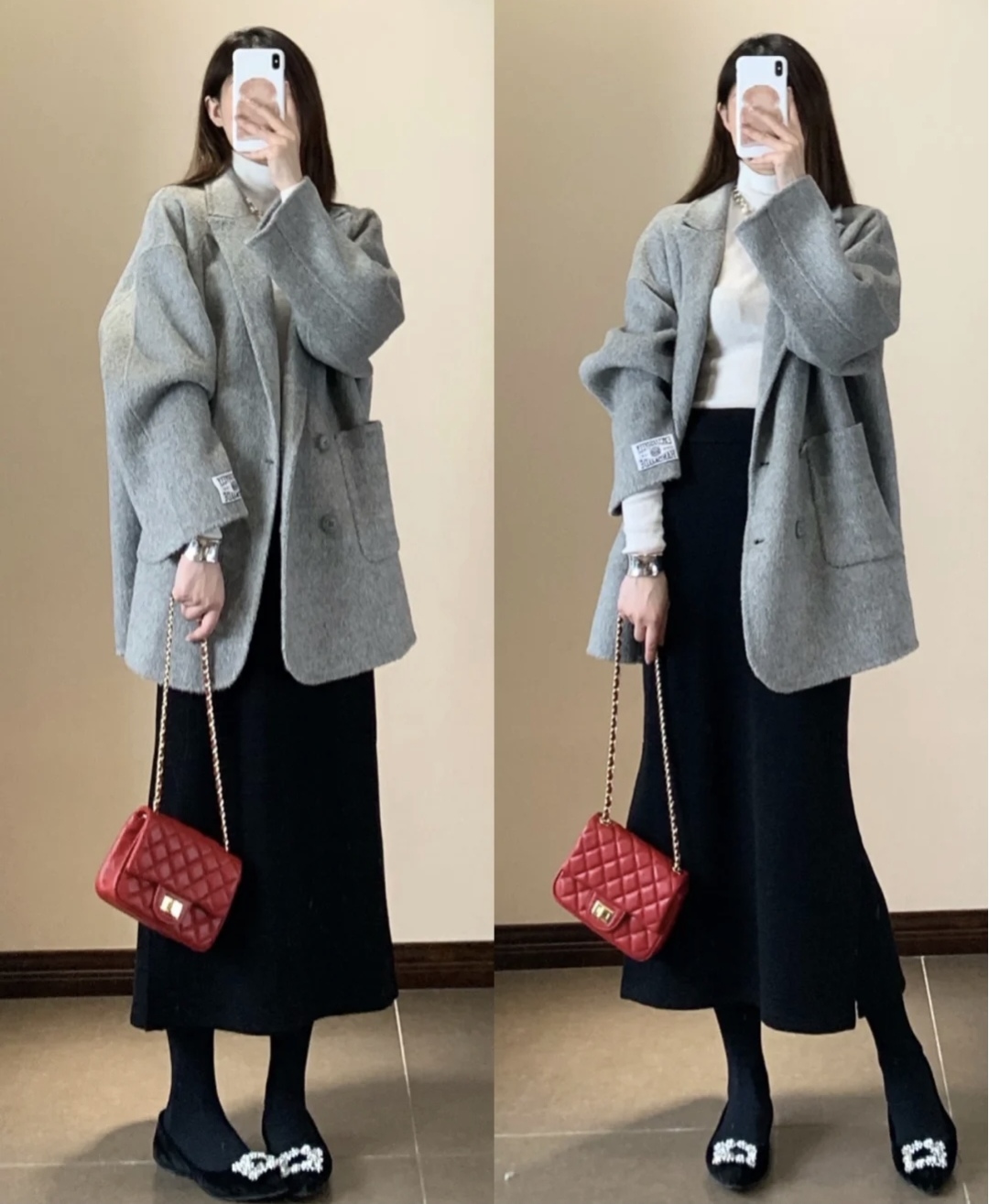 冬季流行鱼尾裙短款羽绒服穿搭,深色羽绒服搭配什么色的半身裙