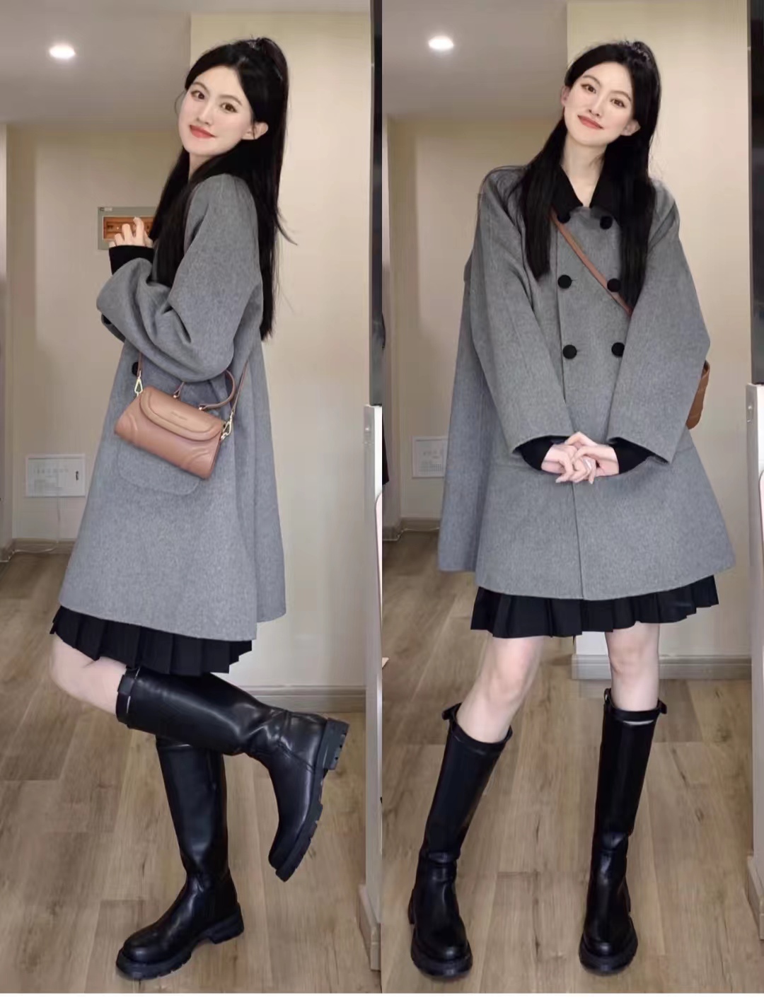 黑色大衣搭配什么颜色毛衣显高级,深棕灰色格子大衣怎么穿出高级感