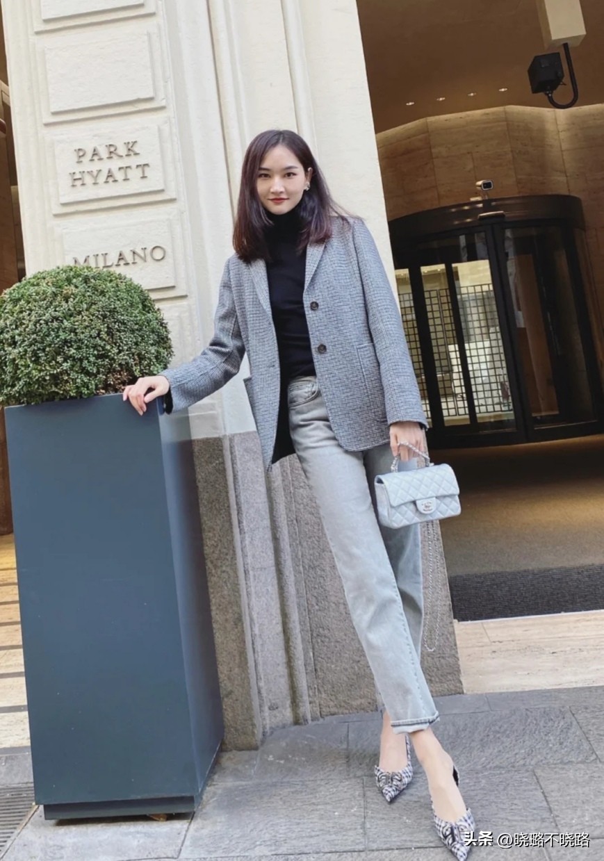 烟管裤搭配毛呢西装外套,西装烟管裤穿搭女春秋搭配高级感