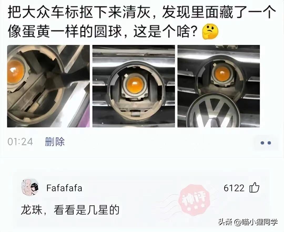 神回复：把大众车标扣下来清灰，里面藏了一个圆球，这是个啥？