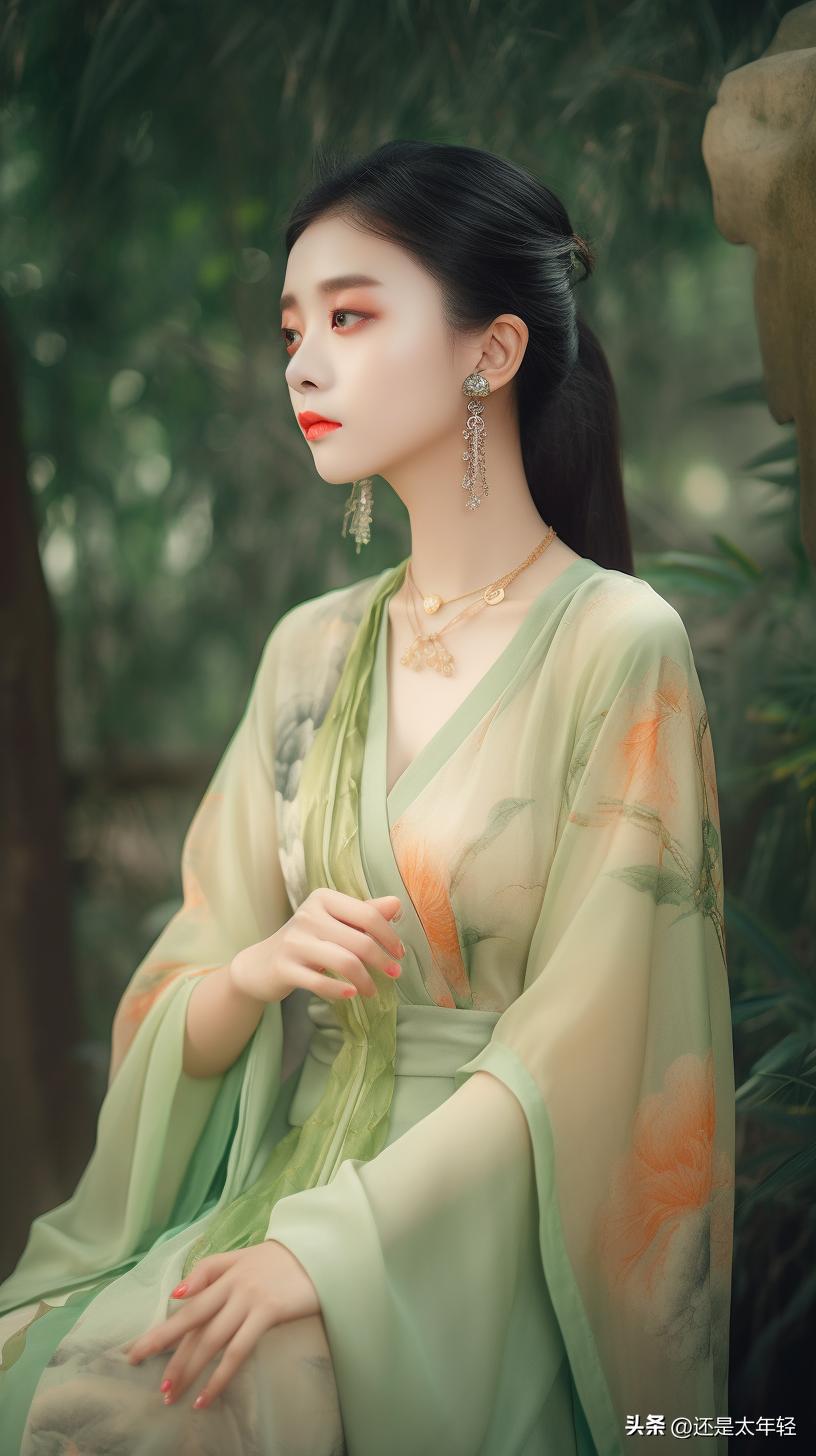 青色长袖12-15岁女童汉服,少女汉服服饰