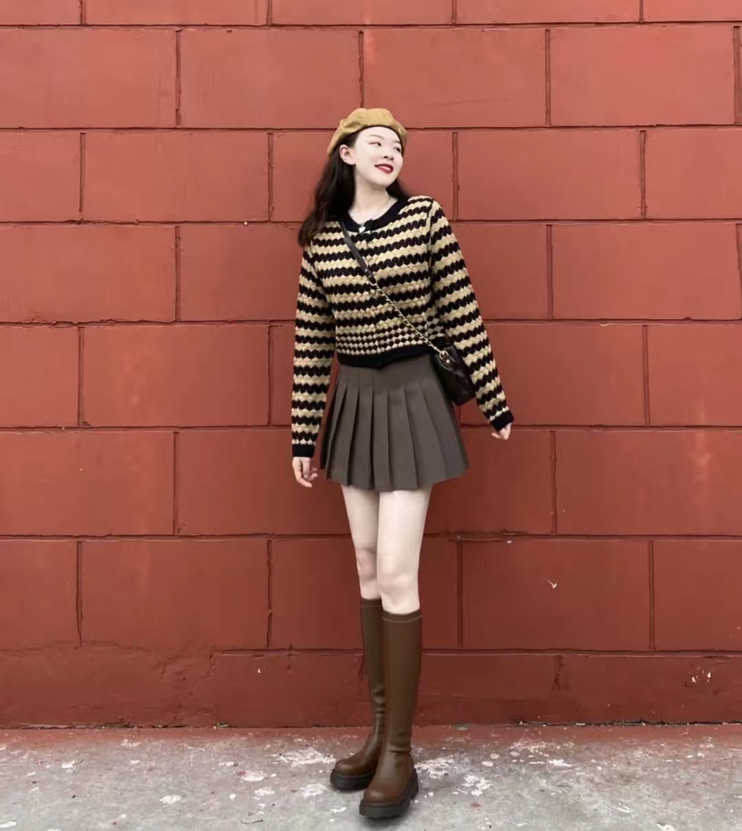 这45套棕色长筒靴穿搭太高级了，显高显瘦显腿长