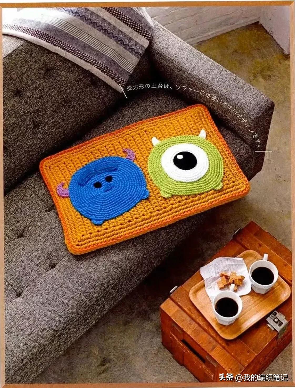 创意手工编织坐垫花样大全,粗线双色手工编织图案坐垫
