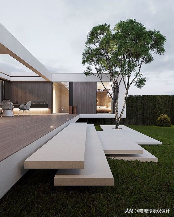 简洁清爽的现代景观别墅庭院赏析,现代简约别墅园林设计效果图