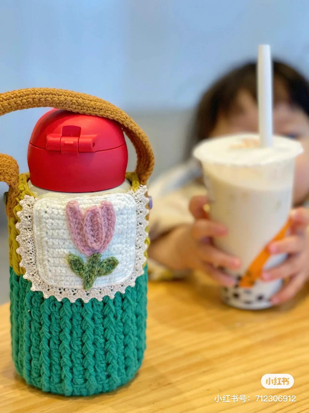 可爱森系水杯袋钩织教程