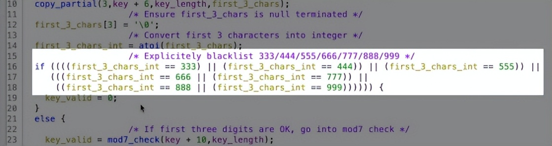 为什么“111-1111111”是有效的Windows95产品密钥?