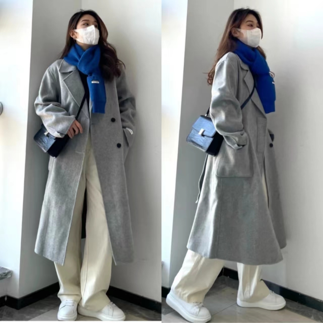 灰色大衣和黑色大衣哪个配jk好看,灰色双面羊绒牛角扣大衣小个子150