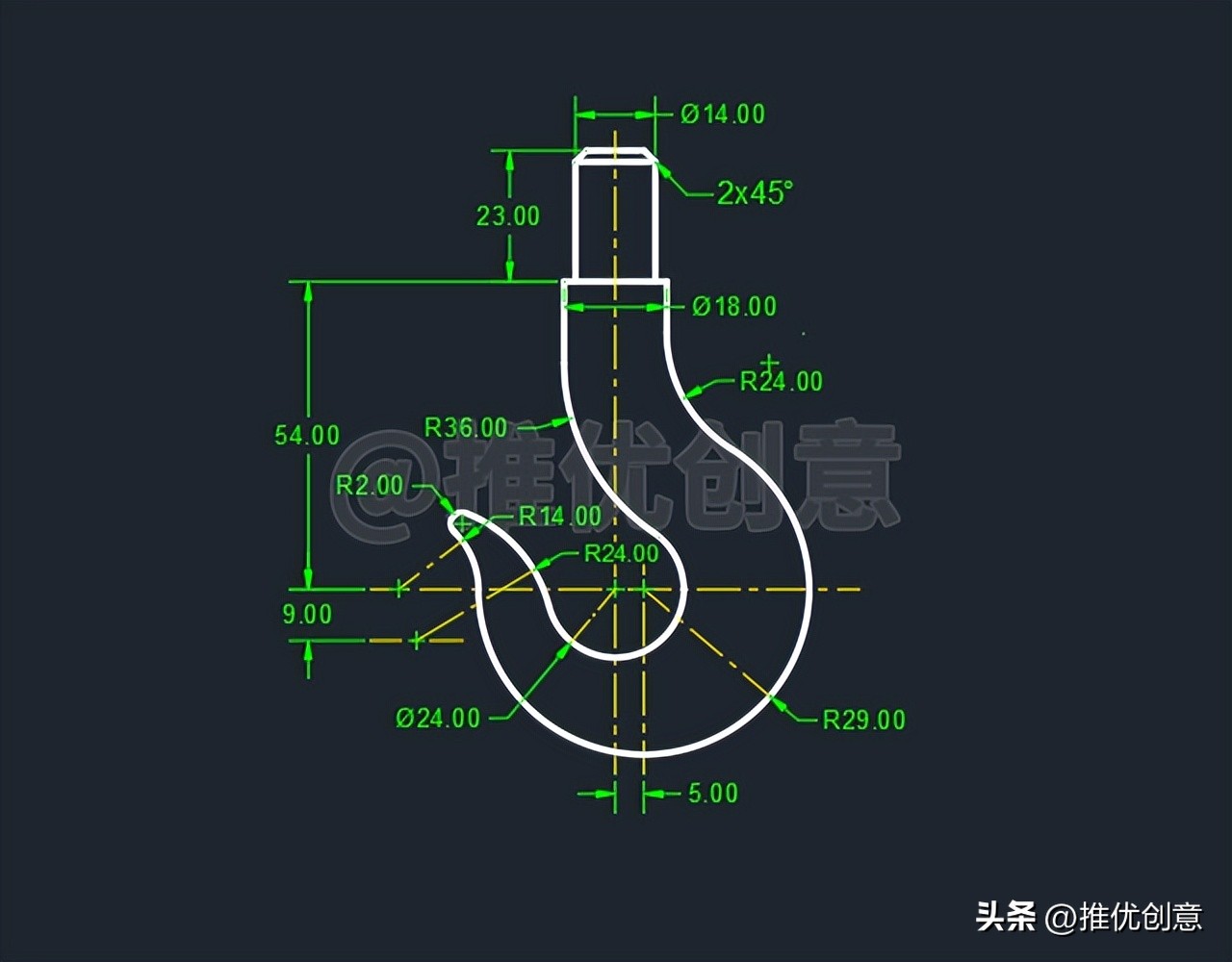 绘制三维吊钩（上）三维建模cad画图教程工程制图autocadCAD习题