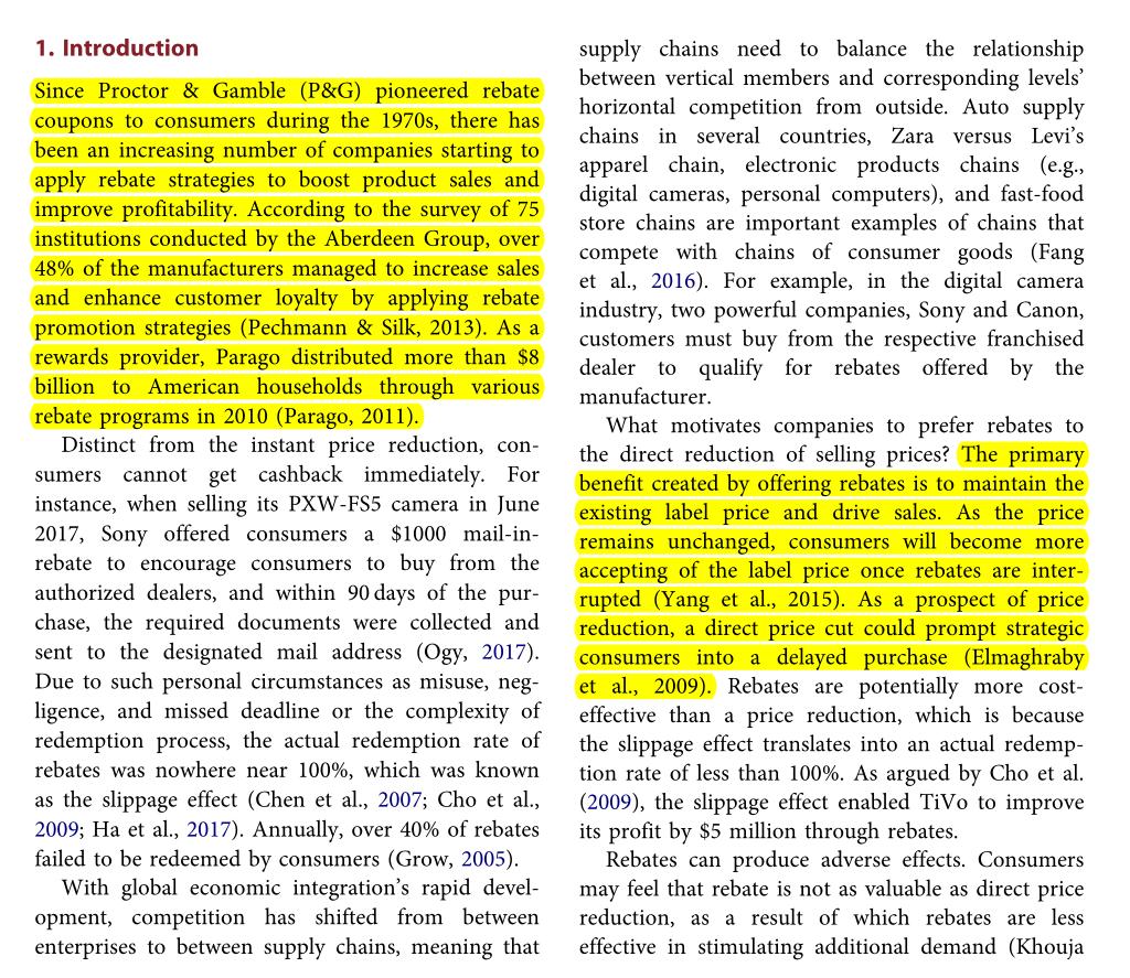 精读期刊论文《Manufacturerrebateunderchaintochain》引言部分