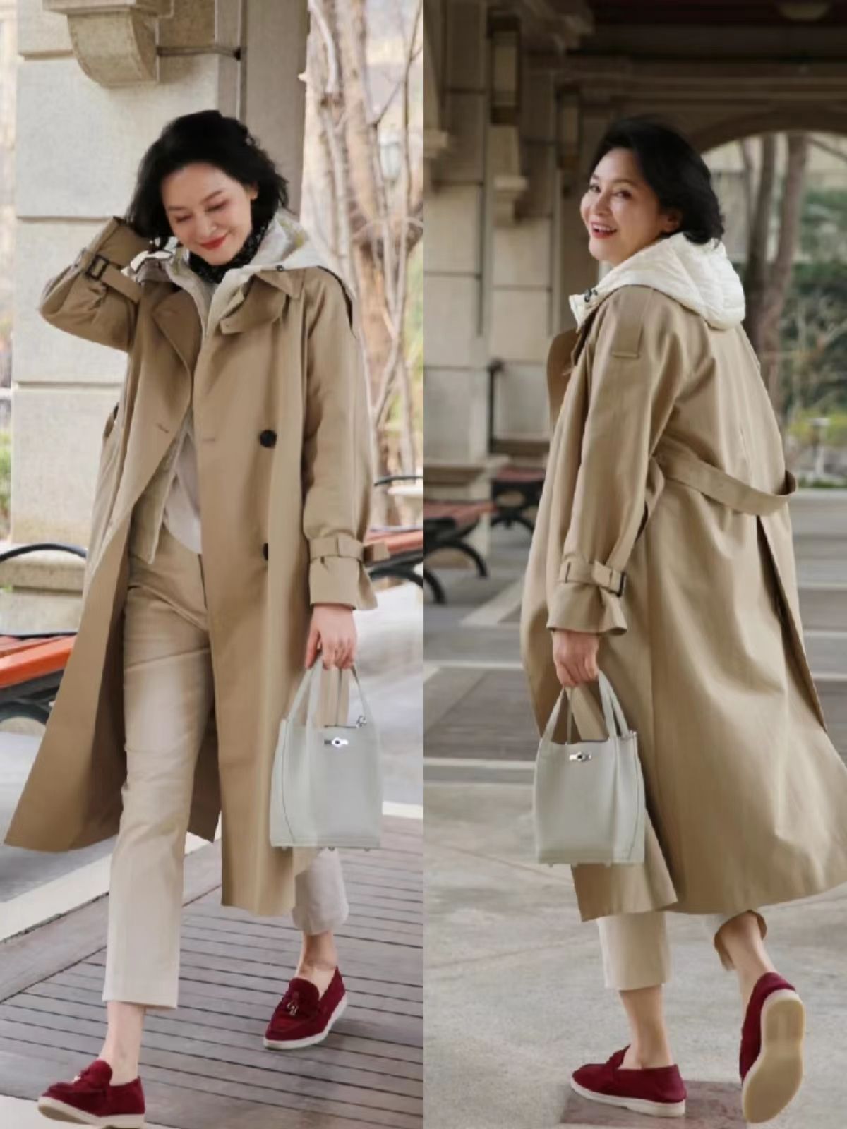 冬季卡其色小个子的最佳搭配,春天卡其色短款羊绒大衣怎么搭配