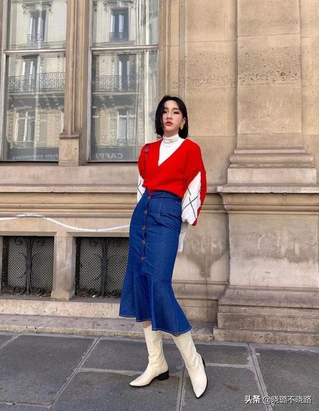 针织衫高腰显瘦开叉半身裙套装女,针织衫女裙微胖