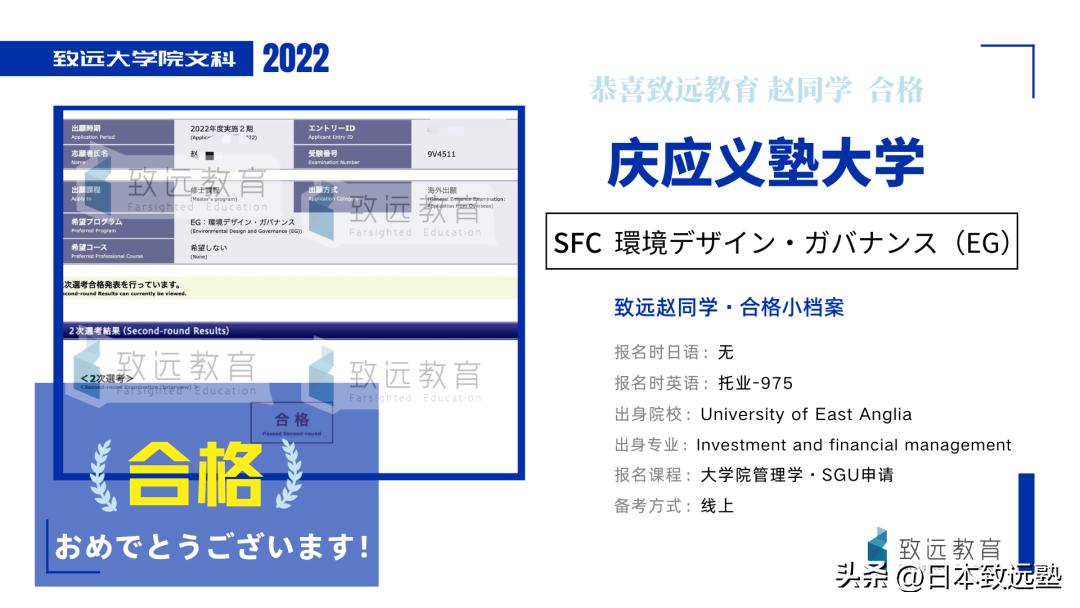 金融英硕毕业多年，日本读研，重返校园一击即中合格庆应SFC！