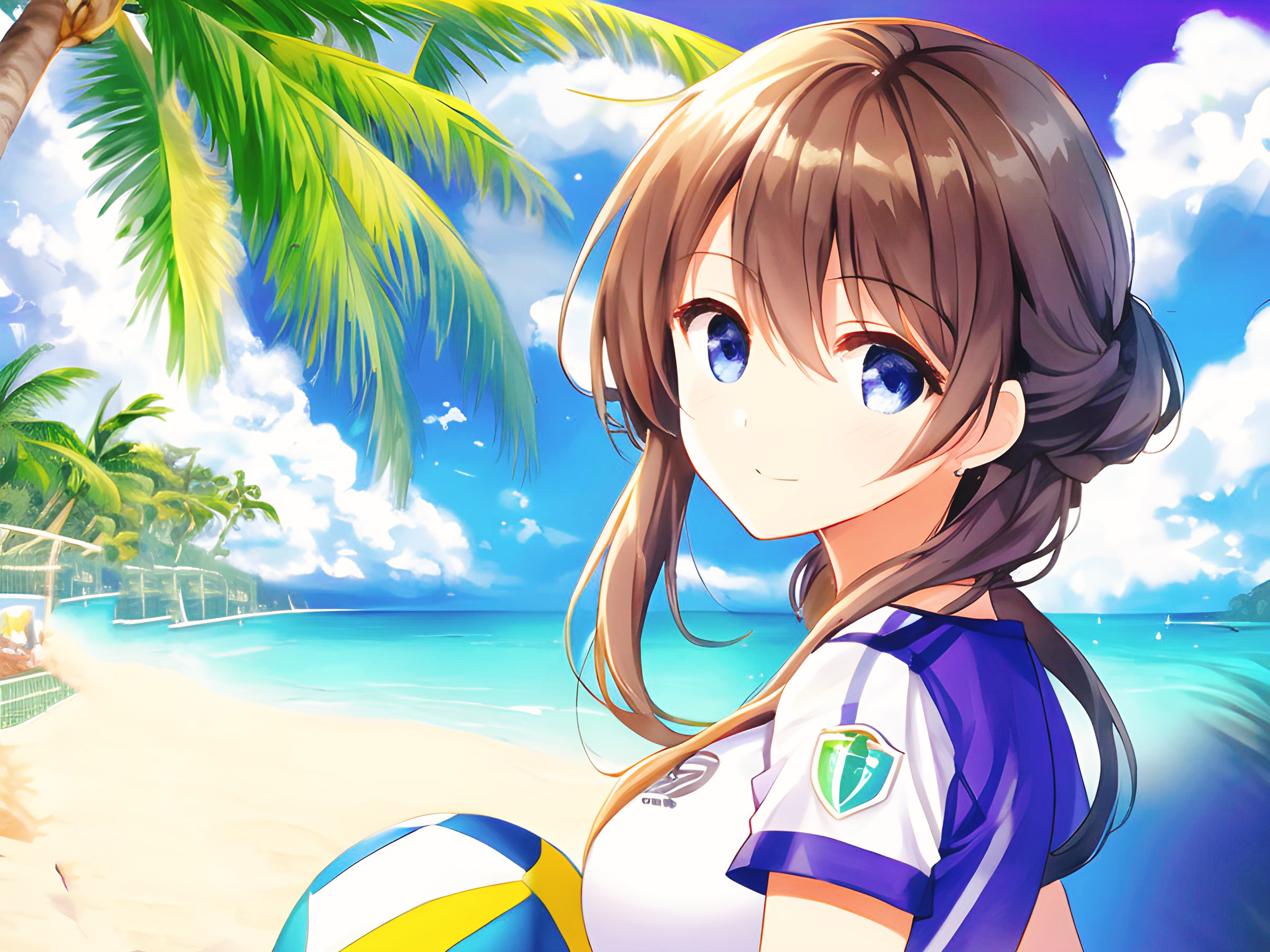 ai绘画夏日沙滩美女壁纸,二次元美少女壁纸足球