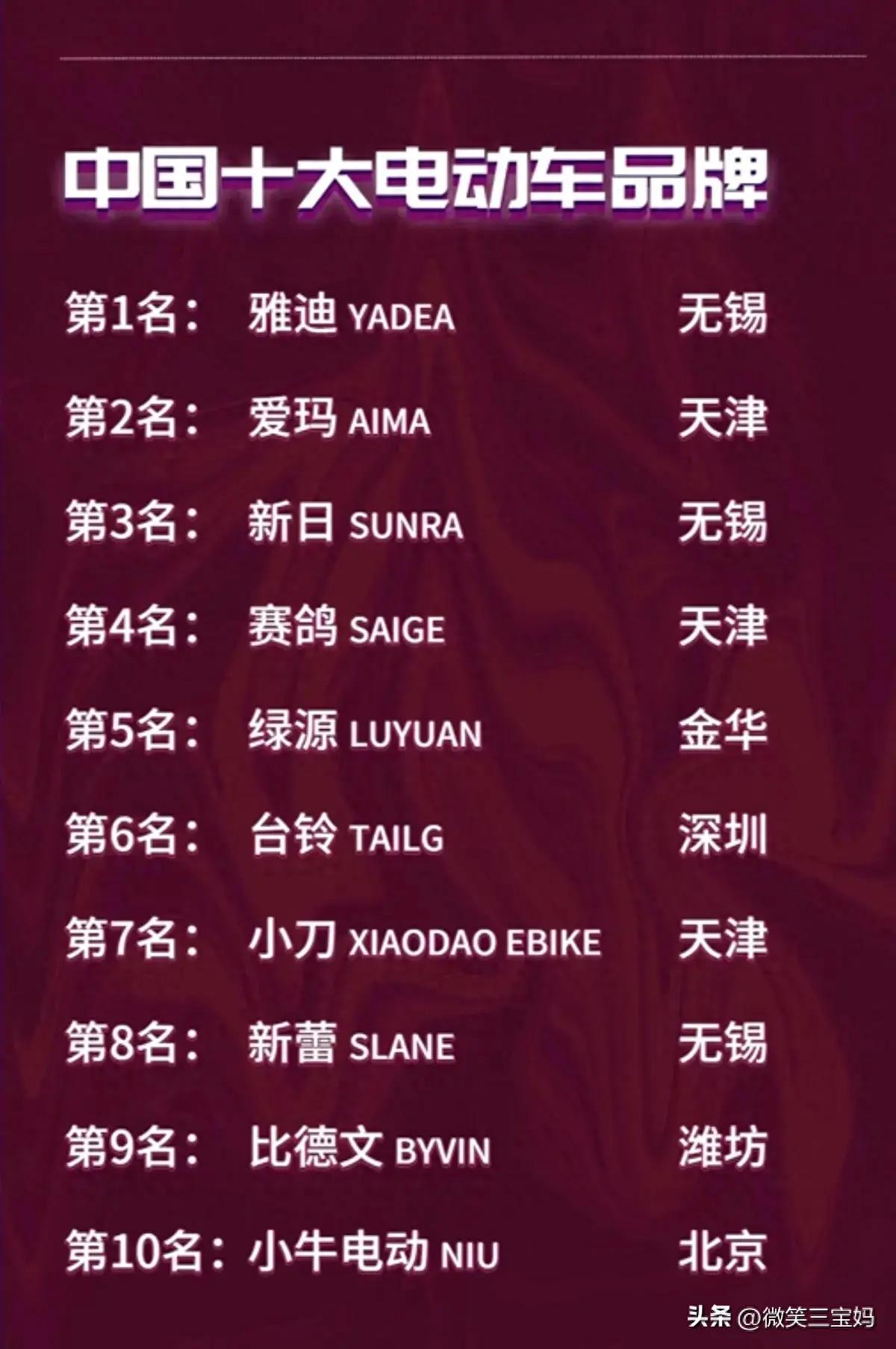 2019年中国十大电动车品牌排行榜,十大品牌电动车排行榜2021