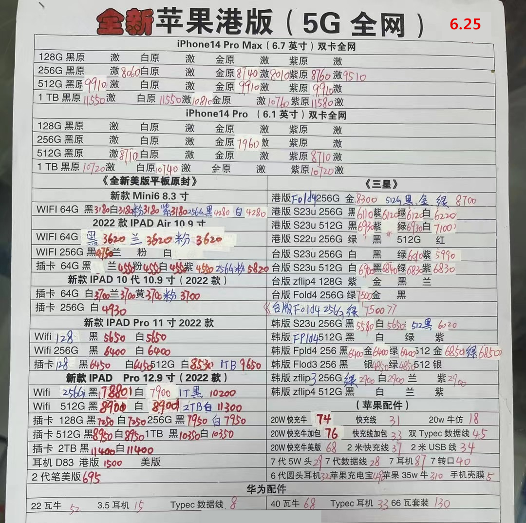 华强北手机报价单每日更新,华强北远望手机市场批发报价单