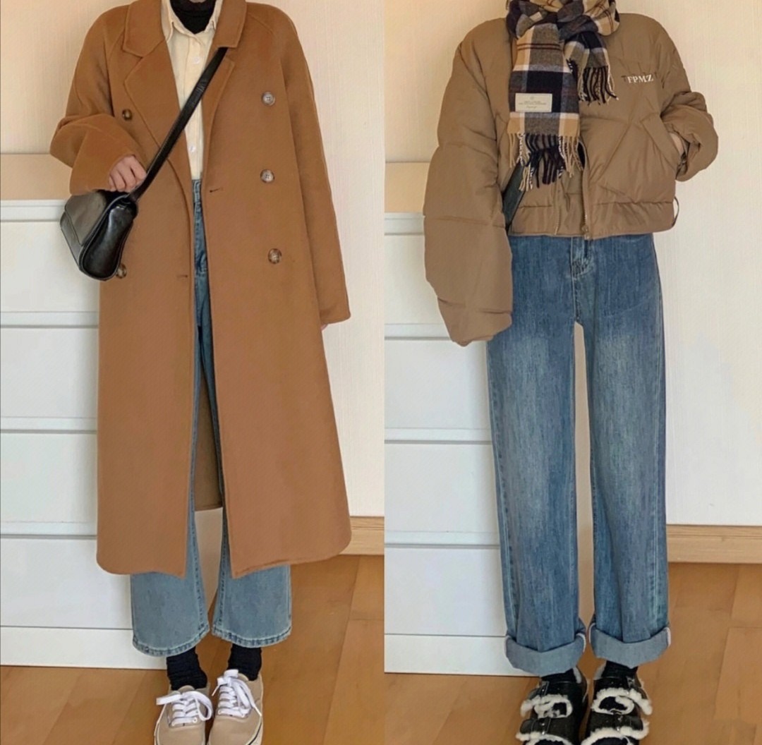 大衣牛仔裤毛衣穿衣搭配,男生蓝色牛仔裤配什么颜色的毛衣