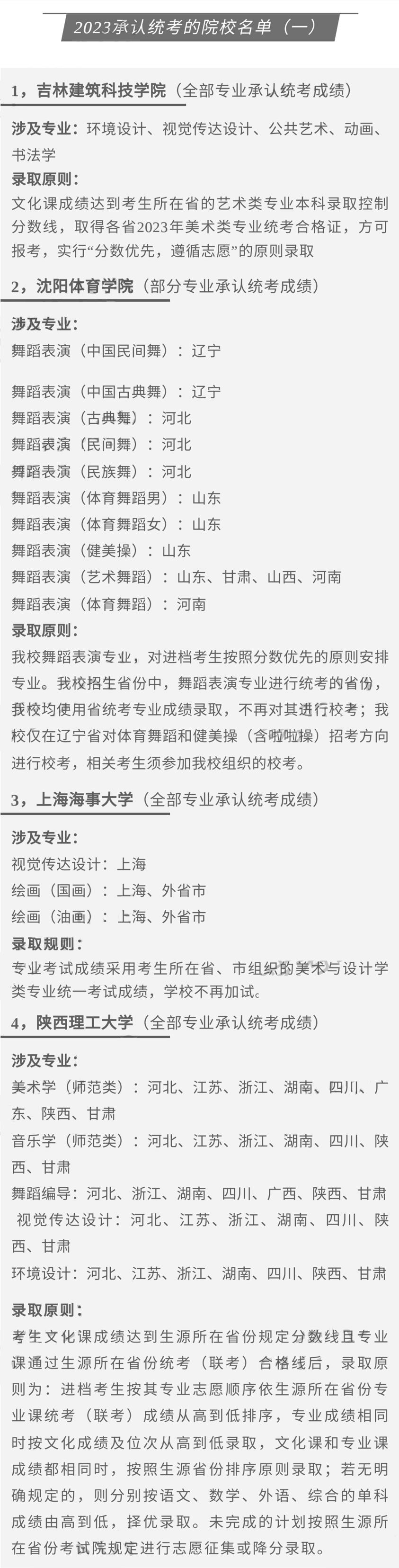 汇总！2023艺术类专业承认统考院校