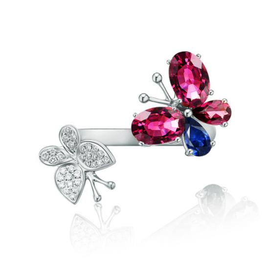 彩色蓝宝石设计镶嵌戒指,彩色尖晶银戒指