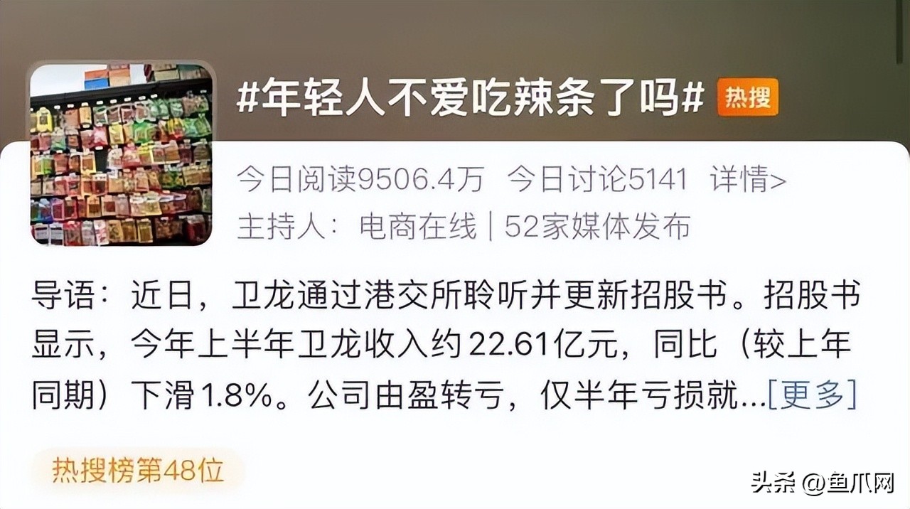 卫龙辣条销量下滑近20%,辣条一哥靠5毛钱起家狂揽600亿