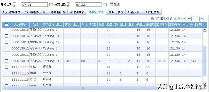 考勤表智能管理系统,中控考勤软件考勤报表导出