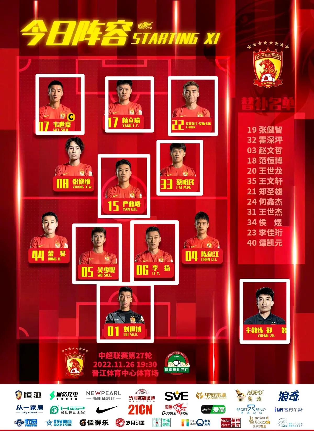 广州队最新23人名单,广州队2024赛季的阵容名单