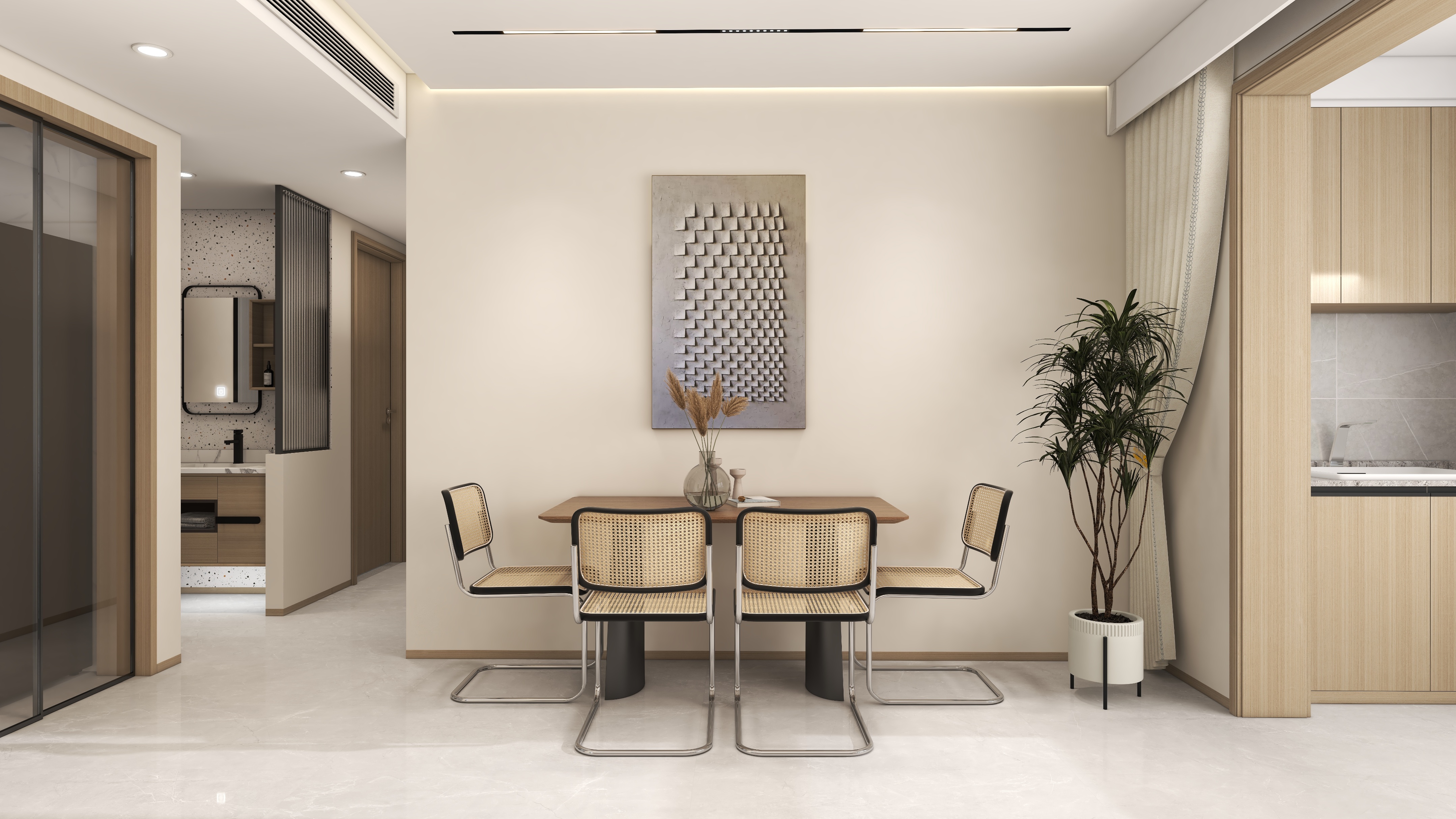 小户型客餐厅一体用冰箱隔断设计,小户型三房一厅客餐厅一体装修