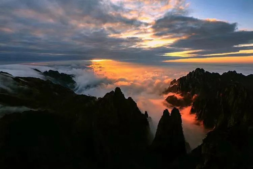 黄山落日摄影最佳地点,冬季黄山日出风景美图