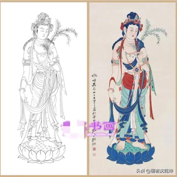 张大千临摹敦煌壁画白描稿,张大千工笔人物头部白描