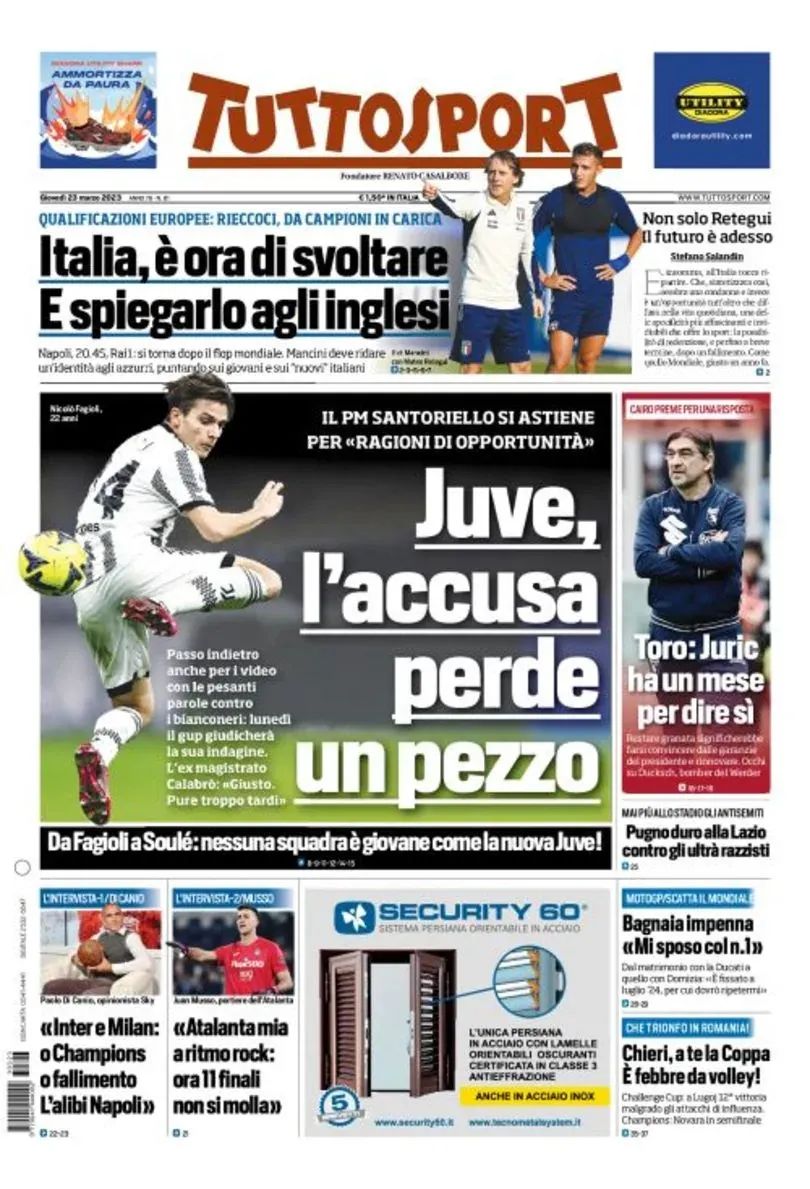 意大利三大报：荒谬！敌视尤文的检察官终于下台，不会出席听证会