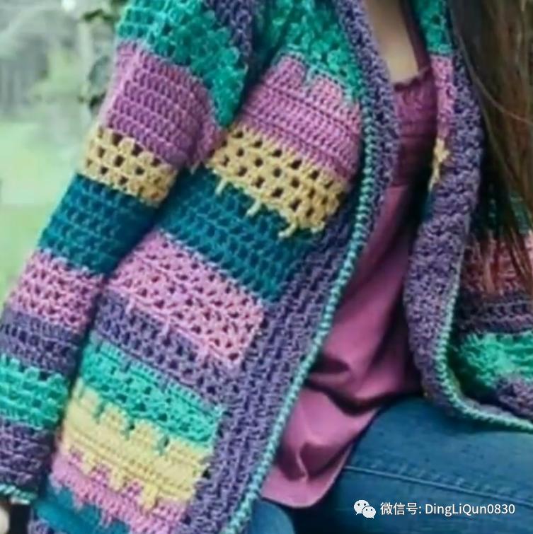 针织开衫作品,带帽针织衫开衫外套彩线