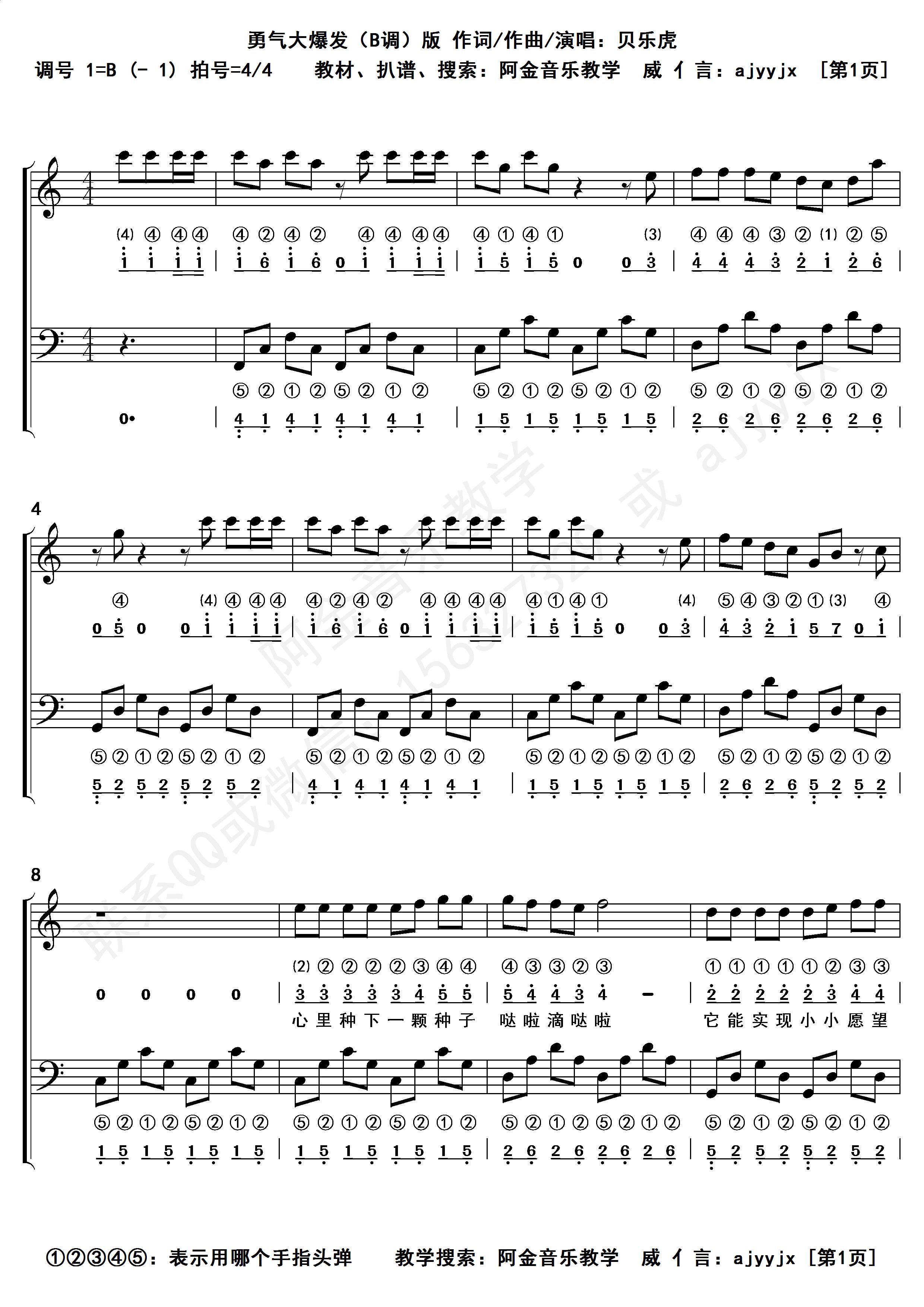 勇气大爆发钢琴五线谱教学视频,儿童版勇气大爆发五线谱钢琴谱