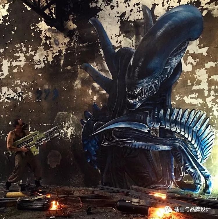 超震撼的墙绘,有视觉冲击感极简的墙绘