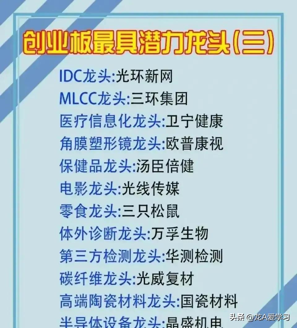 创业板医美龙头股有哪些,创业板科技行业龙头股一览表