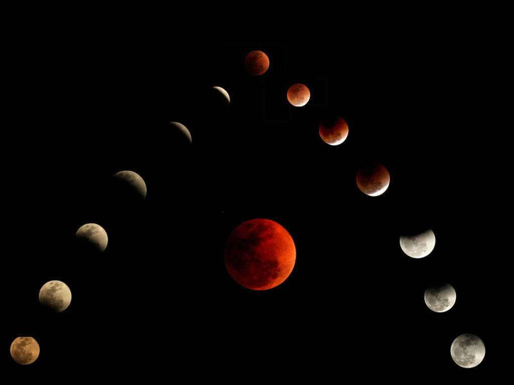 月食的五个阶段过程图,月食的五个阶段示意图