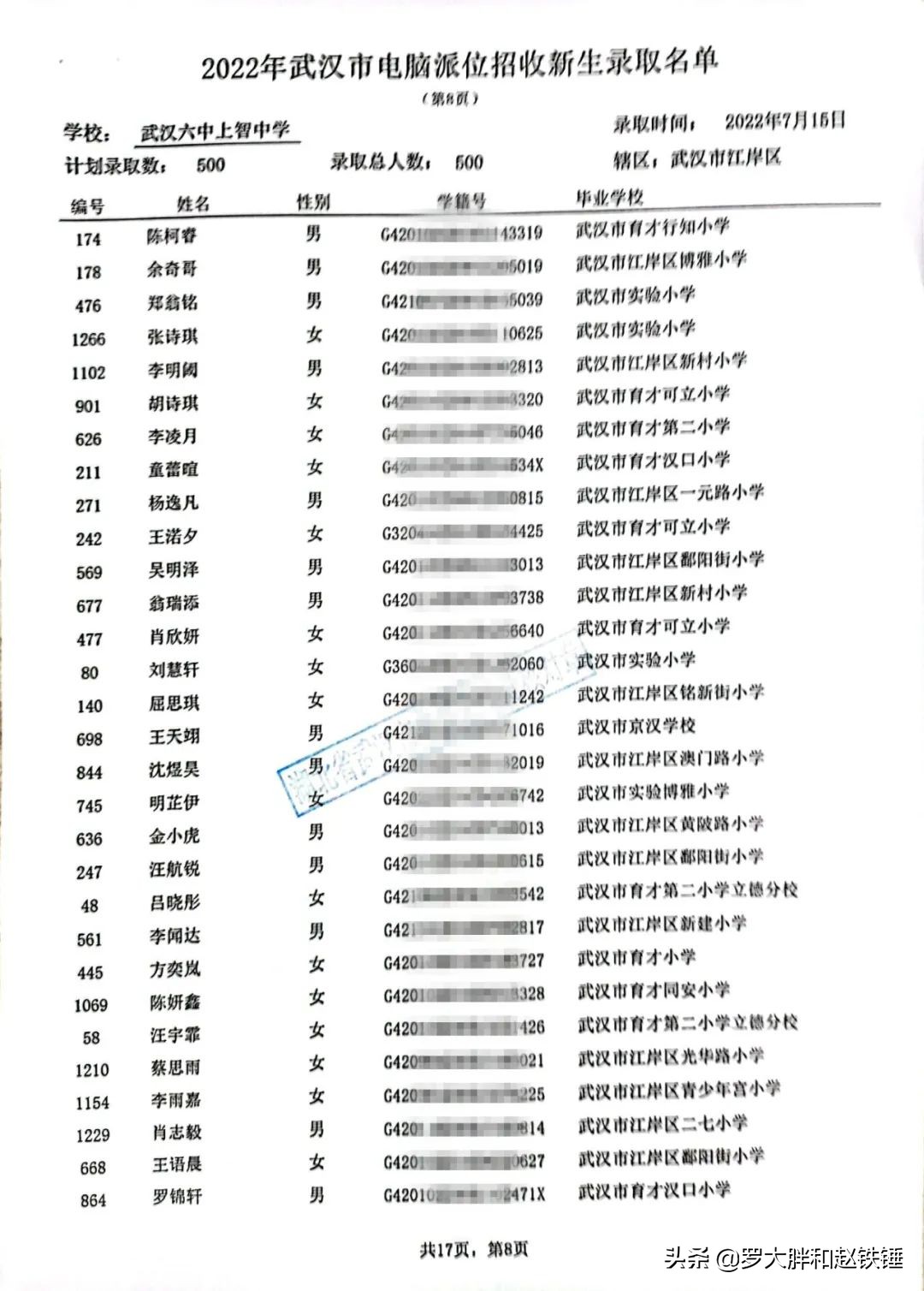 2020年武汉市小升初电脑派位,武汉市江汉区小升初电脑派位结果