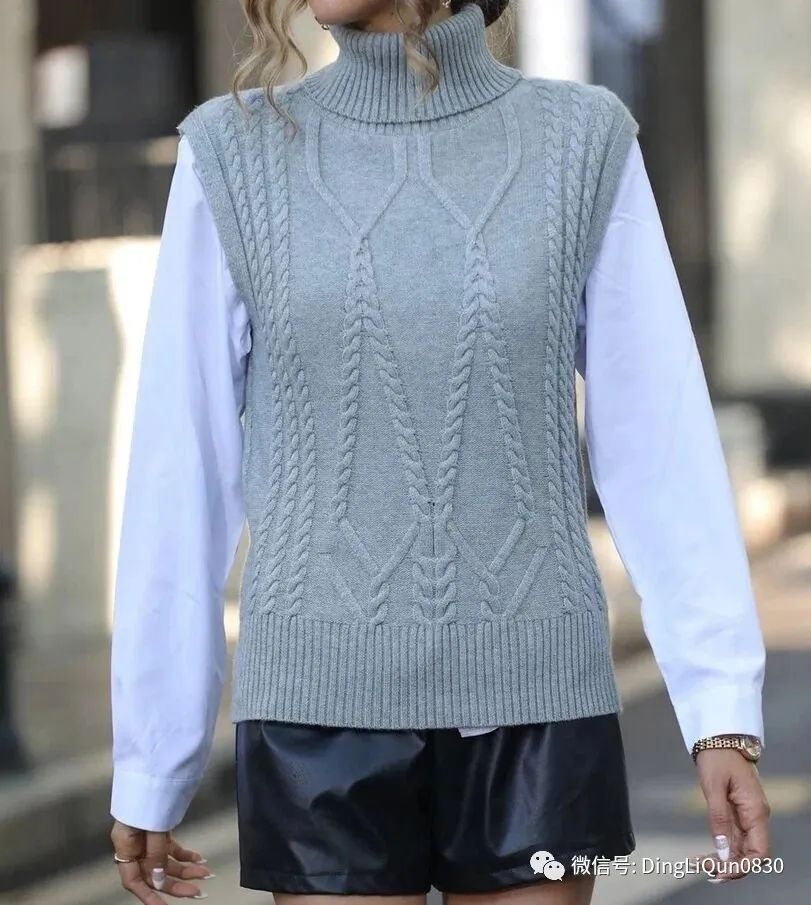 针织夹克无袖怎么搭,针织起来还很大气的三色夹克