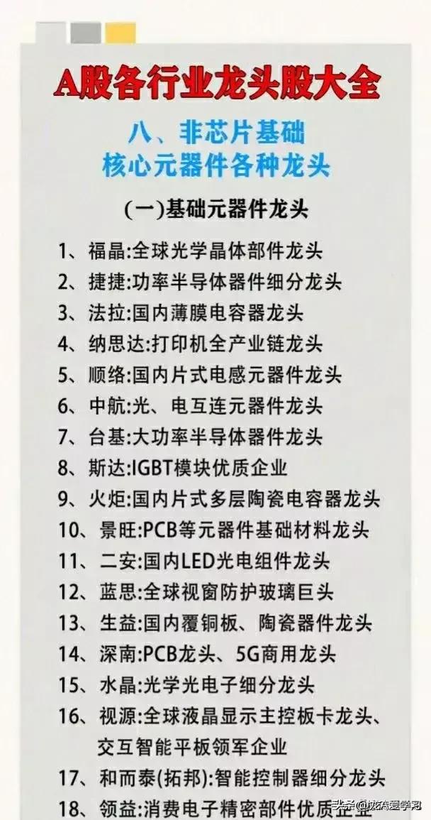 2024最新各行业龙头股一览表,2023年十大最具潜力龙头低价股