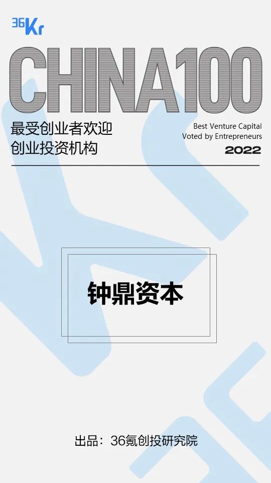 钟鼎资本蝉联2022年36氪「最受创业者欢迎创业投资机构」等奖项